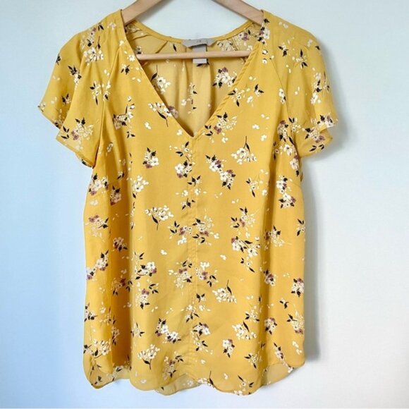 H&M Floral Flutter Sleeve V Neck Blouse Size 12 - Picture 1 of 6